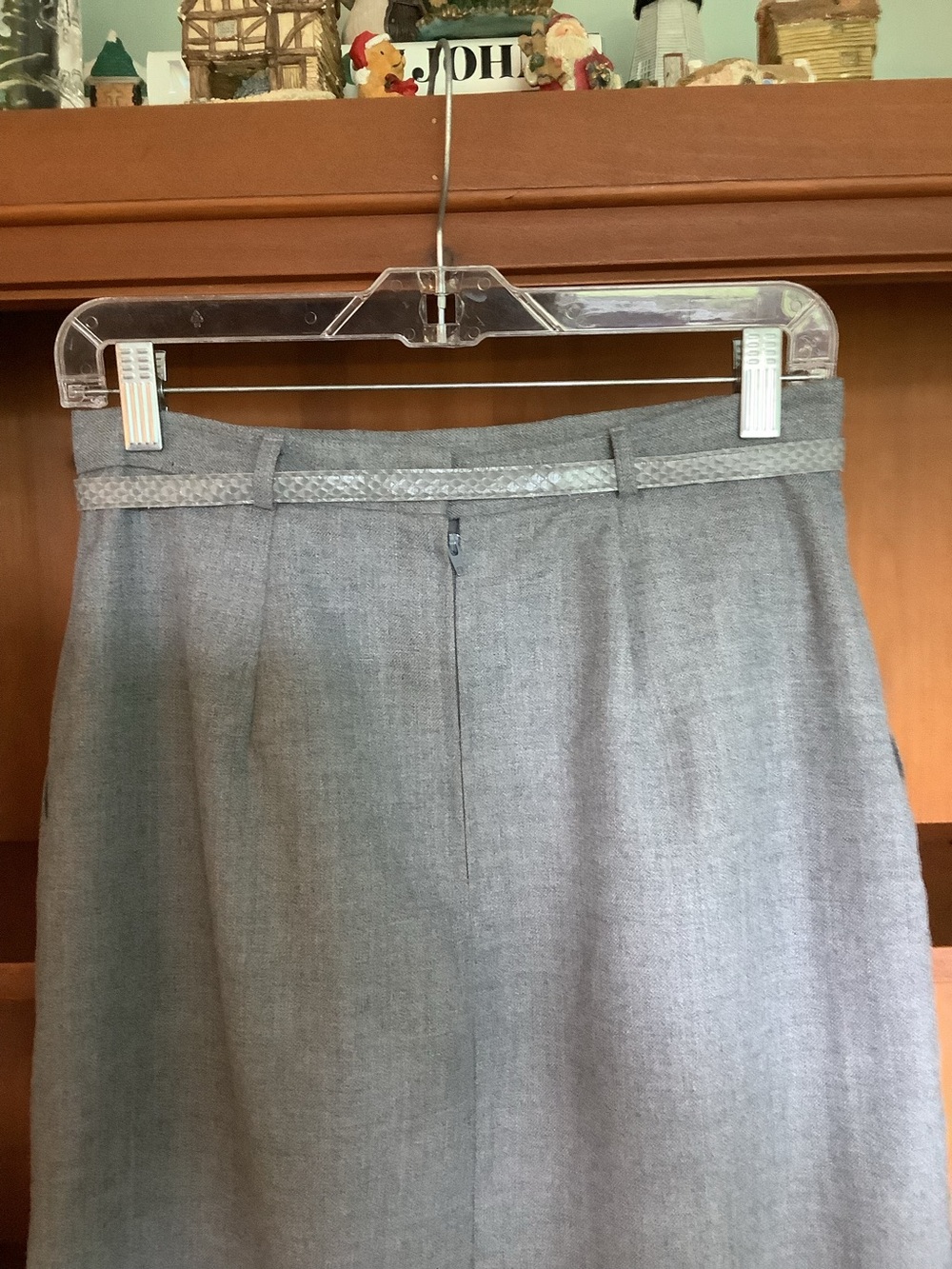 Vtg 80s 90s Grey Midi Pencil Skirt Side Button Slit Belted Pockets Size 11 - Picture 8 of 15